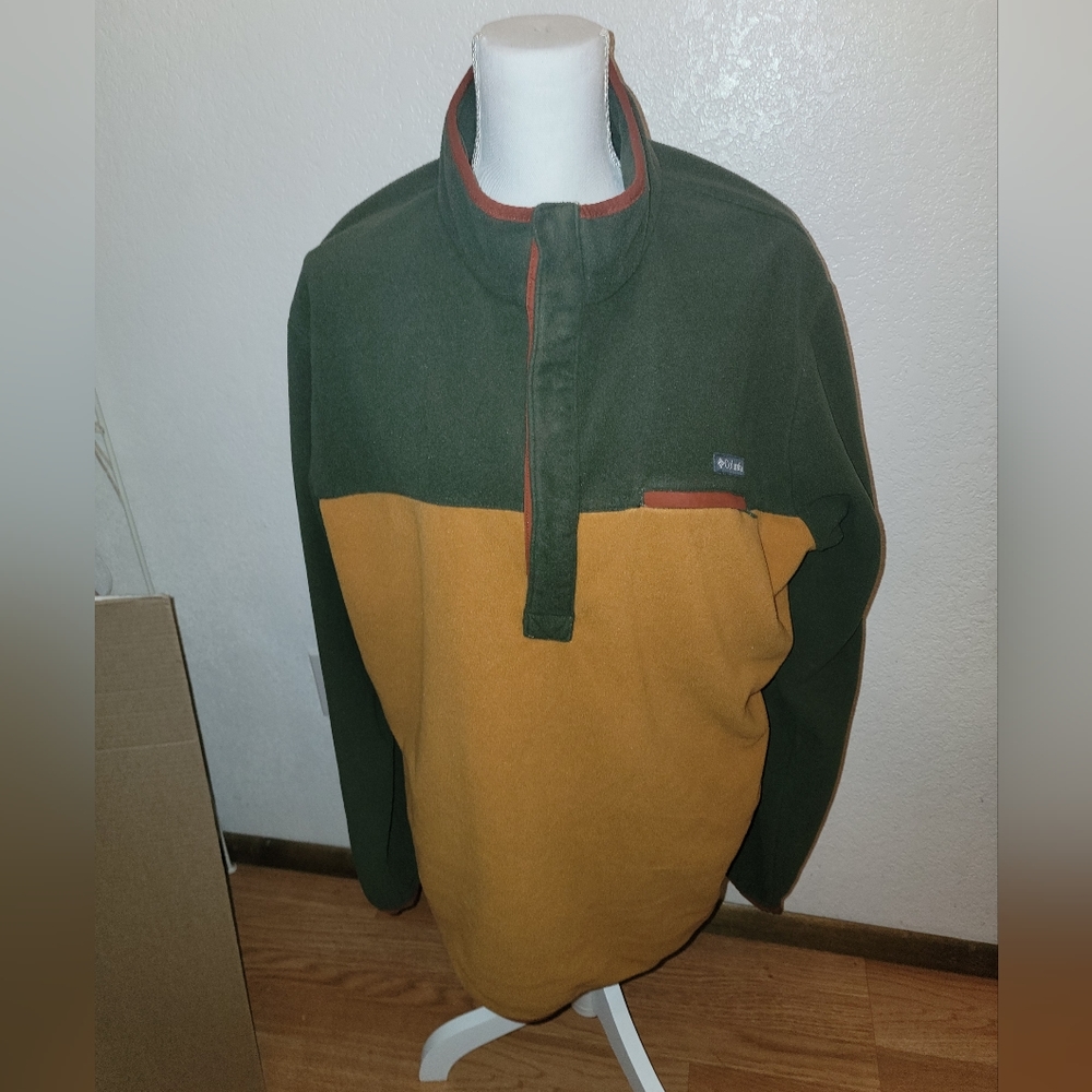 Mens Columbia 1/4 Snap Button Pullover LT tall Orange & Green Red